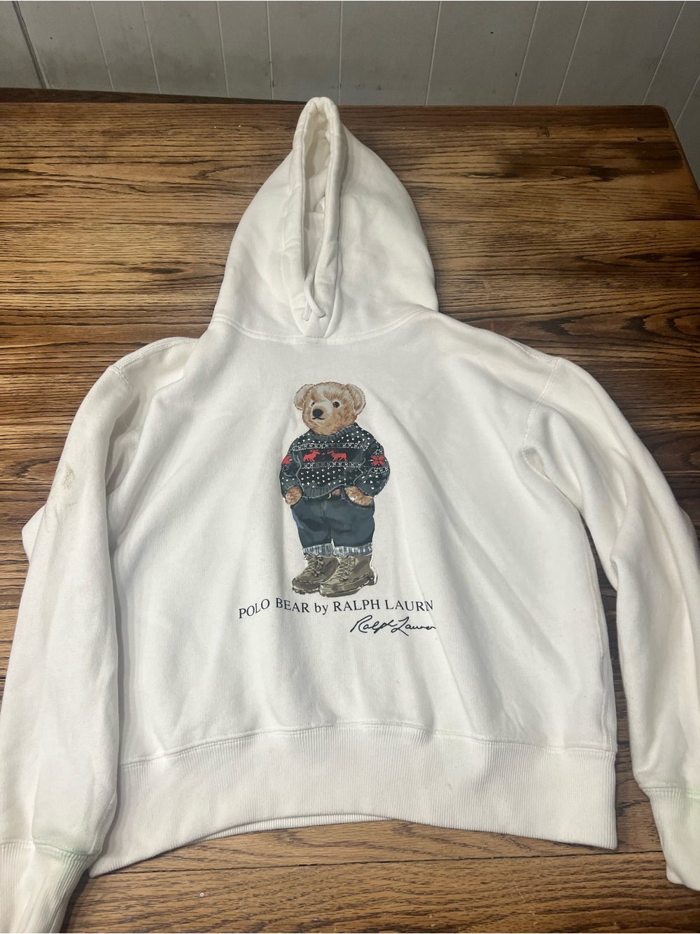 Ralph Lauren White Hoodie with Polo Bear Graphic
